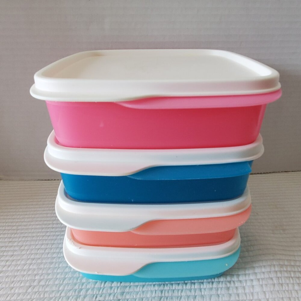 4 Tupperware Lunch Sets Lunch-it Divided Bento Boxes Lids Containers 6x6 Square